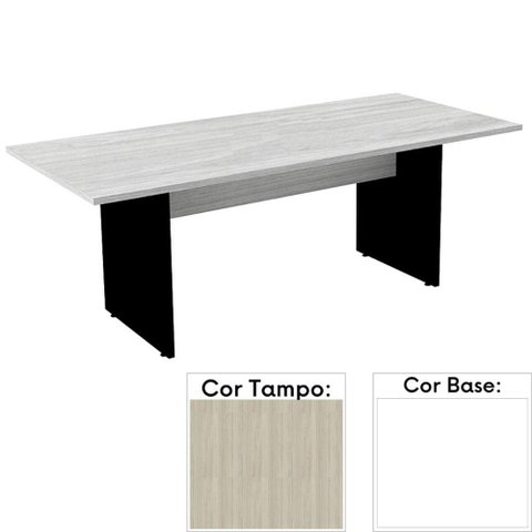 Mesa de Reunião Retangular 200x90cm Pé Painel Pe25 em MDP Cor Nogueira Casablanca e Base