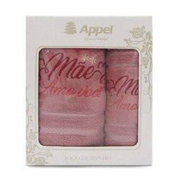 Jogo de Toalhas 2 Peças Rosa Blush Bordado Mãe Appel - 2