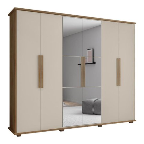Guarda Roupa com Espelho 6 Portas Bolzano Cinamomo Off White
