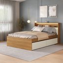 Ver imagem 1 de Cama Queen 4 Gavetas e Cabeceira Nicho com LED MDF Aurora Yescasa Marrom/Carvalho Hanover/Argila