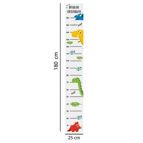 Régua Adesivo de Crescimento Dinossauros Coloridos Quarto Infantil - 2