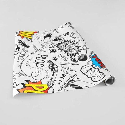 Papel de Parede Adesivo Quadrinhos Preto e Branco Quarto Infantil