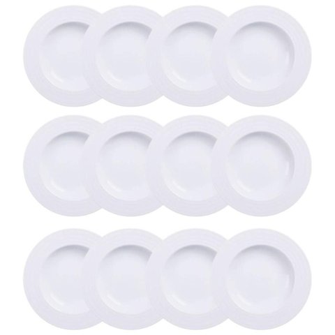 12 Pratos Fundos de Jantar Porcelana 23cm Branco Vibrare Aba
