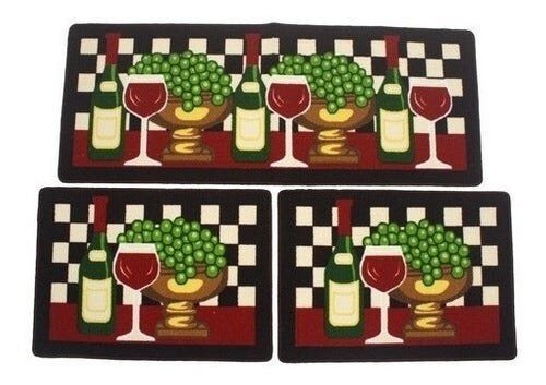 Jogo de Tapetes para Cozinha 0,50 x 1,30 Mt Vinho - 1