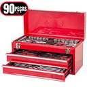 Ver imagem 1 de Baú Gabinete de Ferramentas em Metal C/ 2 Gavetas + 90 Pçs