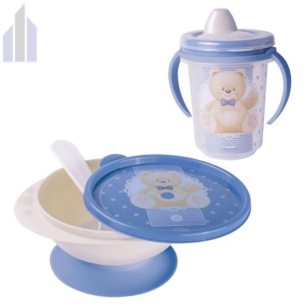 Kit Baby Urso Tigela de Plástico com Ventosa e Caneca Trio - 1