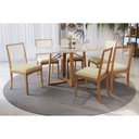 Ver imagem 1 de Mesa Cozinha Elma Premium Madeira Maciça C/ Tampo Madeirado C/ Vidro 160x90cm e 6 Cadeiras Lara