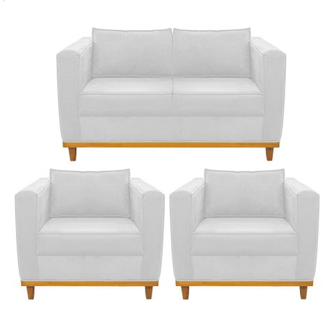 Kit Sofá 2 Lugares e 2 Poltronas Europa Suede Doce Sonho Móveis - Branco
