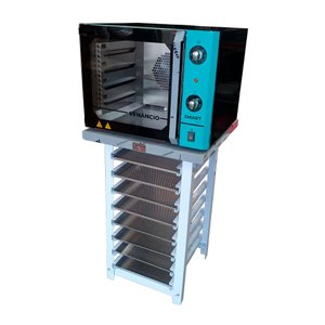Forno Turbo Convec. Preto e Turquesa FCSB4E 220V + Bancada MES-004 + 8 Assadeiras - Venâncio