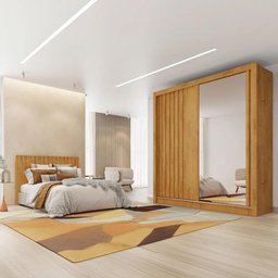Guarda Roupa Casal com Espelho 2 Portas 4 Gavetas Lugano Peroba - 2