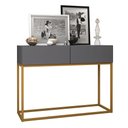 Ver imagem 2 de Buffet Cinza Pequeno Eros 90cm com 2 Gavetas para Cozinha Design Industrial com Pé de Ferro Dourado