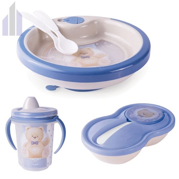 Kit Alimentação Bebê Prato Térmico Pote Papinha Copo Urso