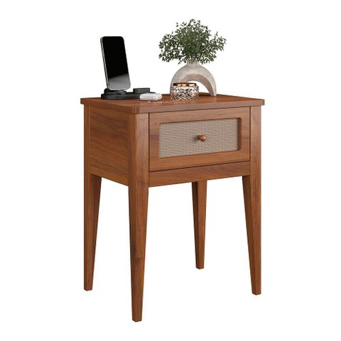Mesa de Cabeceira Madeira Maciça 1 Gaveta Viena Amêndoa