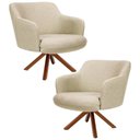 Ver imagem 1 de Kit 2 Poltronas Decorativas Giratórias Base Giromad Madeira Jade C-129 Linho Bege Escuro - Domi