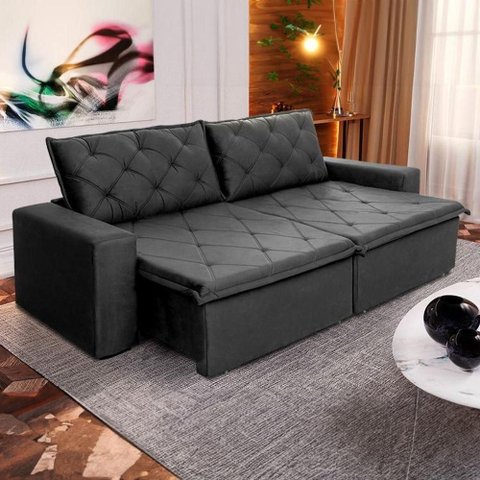 Sofá Cama Bangkok sem Caixa 2,10m Retrátil e Reclinável com Molas Velut Cinza- King House