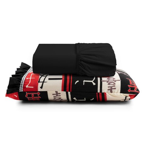 Jogo Cama Lençol Fiore Solteiro Estampado 180 Fios 100% Algodão com Babadinho 2 Peças Preto Oriental