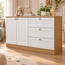 Ver imagem 1 de Quarto Infantil com Cômoda 3 Gavetas e Armário 2 Portas Provençais 100% MDF Infinity Bege/Savana/Bra