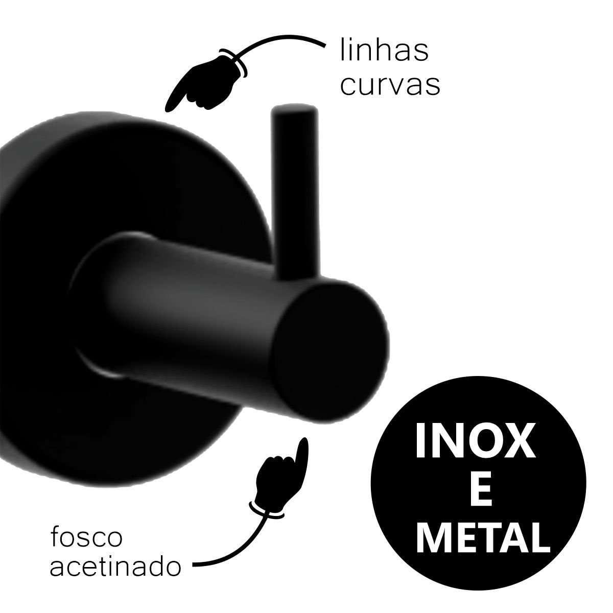 Kit Acessórios para Banheiro 3 Peças Grego Metal Completo Suporte Redondo Preto Fosco Athenas - 3