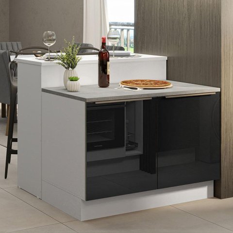 Ilha de Cozinha com Bancada e Balcão 120 Cm Branco/preto Lux Madesa Branco/preto
