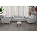 Ver imagem 1 de Kit Sofá 3 Lugares e 2 Poltronas Beny com Base em Madeira Linho Cinza Ideal Móveis