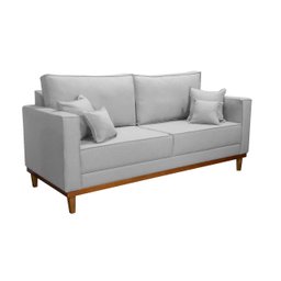 Kit Sofá 3 Lugares e 2 Poltronas Beny com Base em Madeira Linho Cinza Ideal Móveis - 2