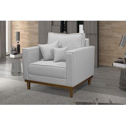 Kit Sofá 3 Lugares e 2 Poltronas Beny com Base em Madeira Linho Cinza Ideal Móveis - 3