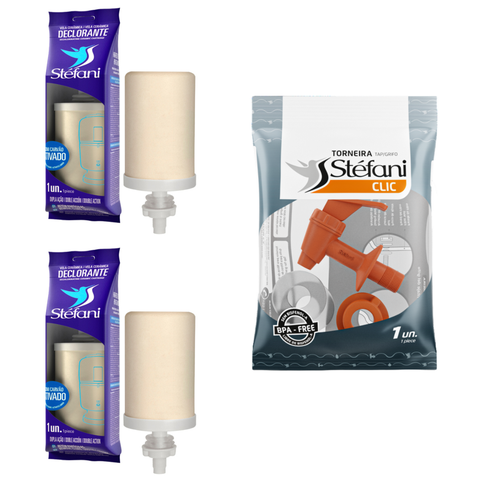 Kit 02 Un Vela Stéfani Declorante Dupla Ação Carvão Ativado + 01 Un Torneira Original Stéfani Clic