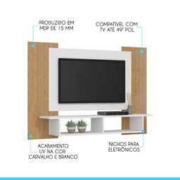 Painel para TV até 50' de Parede com Nichos 131 x 91 Cm Atlanta MDP Carvalho 0669 MENU - 2