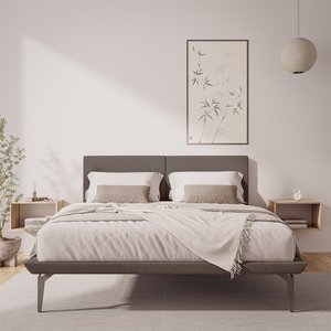 Base Box Cama Japonesa Toquio Queen com Cabeceira Almofada Linho Marrom