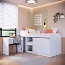 Ver imagem 1 de Cama Solteiro 192cm Escrivaninha Retrátil Armário e Nichos Cor:branco