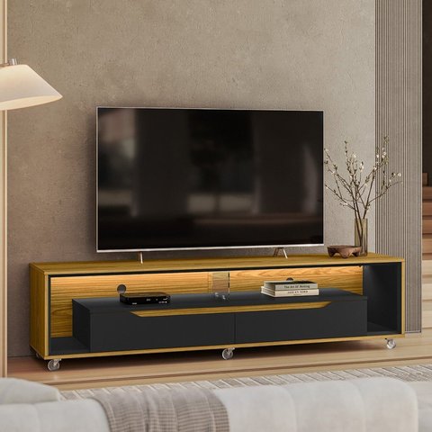 Rack Contemporâneo para TV até 65 Polegadas com LED MDF 175cm Rodízios Loop