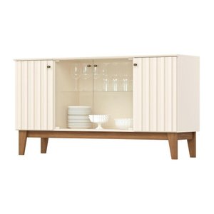 Buffet 4 Portas com Ripado e Vidro Eiffel Henn Off White com Nature