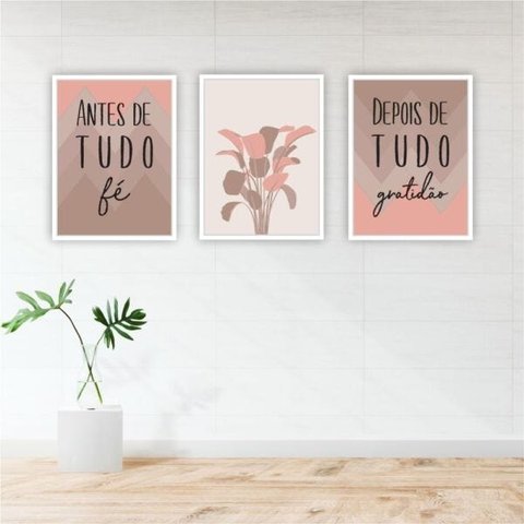 QUADRO 40X30CM 3PÇS ANTES DE TUDO - ROSA MOLD VIDR
