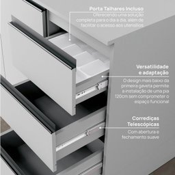 Cozinha Modulada 5 Peças 3 Aéreos 1 Balcão 1 Cristaleira Nara Cabecasa Madeiramadeira - 12