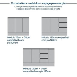 Cozinha Modulada 5 Peças 3 Aéreos 1 Balcão 1 Cristaleira Nara Cabecasa Madeiramadeira - 13