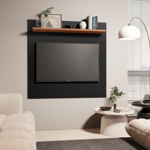 Painel Suspenso para Tv até 32 Polegadas Cor Preto Freijó com Prateleira Ajustável
