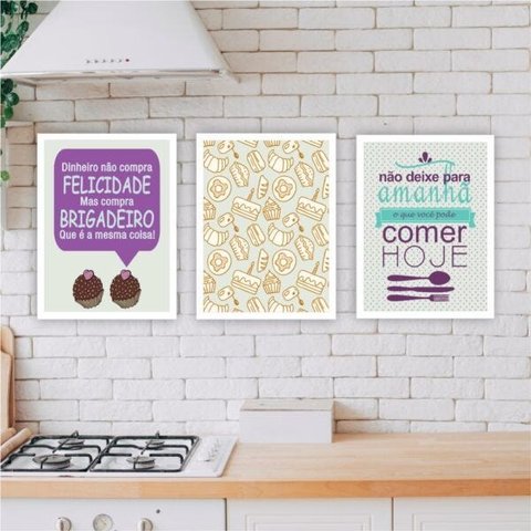 QUADRO 40X30CM 3PÇS BRIGADEIRO MOLD BRANCA VIDRO