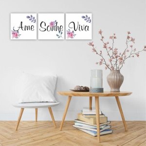 QUADRO 30X30CM 3PÇS AME SONHE VIVA MOLD B VIDRO