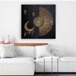 PLACA 60X60CM MANDALA PRETA DOURADA MDF - 1
