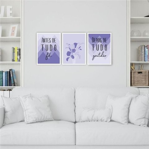 QUADRO 40X30 3PÇS ANTES DE TUDO - LILAS M.B. VIDRO