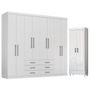 Ver imagem 1 de Guarda Roupa Casal 8 Portas 6 Gavetas Master e Armário Multiuso com Pés Fit Branco Brilho - Santos a