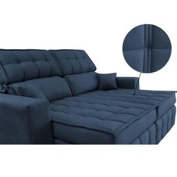Sofá Retrátil e Reclinável 2,20M Molas Ensacadas e Costura Tripla Cama Inbox Nobre Suede Azul - 4