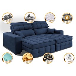 Sofá Retrátil e Reclinável 2,20M Molas Ensacadas e Costura Tripla Cama Inbox Nobre Suede Azul - 3