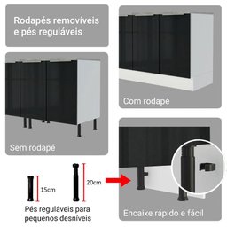 Armário de Cozinha Completa 566cm Branco/preto Lux Madesa 01 - 11