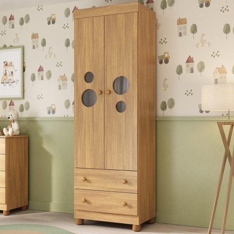 Guarda-roupa Infantil 62cm 2 Portas com Vidro e 2 Gavetas Bombom Multimóveis Mp4461 Madeirado