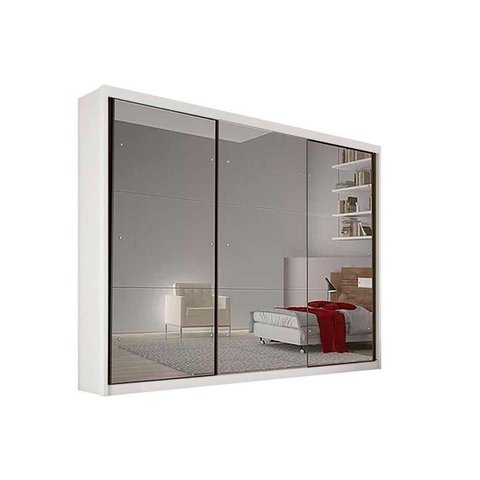 Guarda-roupa Casal Alfeu com Espelho 3 Portas de Correr 6 Gavetas Branco