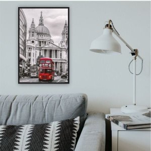 QUADRO 60X40CM LONDRES ÔNIBUS VERMELHO MOLD PRETA