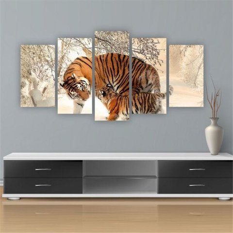QUADRO 25X65/55/45 5PÇS TIGRES CANVAS