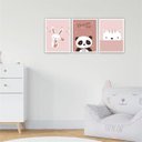 Ver imagem 1 de QUADRO 40X30CM 3PÇS COELHO URSO GATO ROSA VIDRO