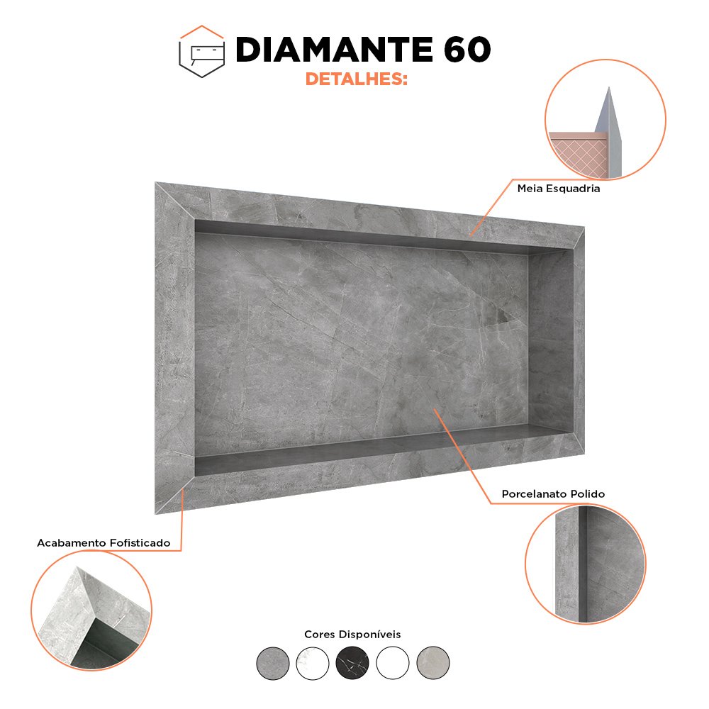 Nicho Para Banheiro Diamante em Porcelanato Polido 60x30 Cinza - Cozimax - 2